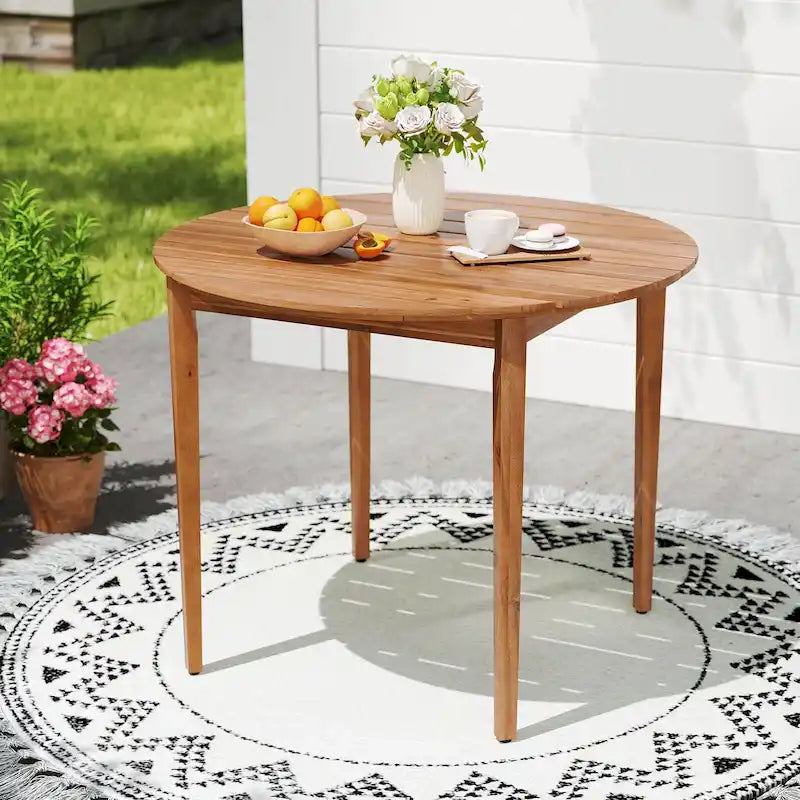 Table à manger d'extérieur ronde en bois d'acacia de 91 cm pour 4 personnes
