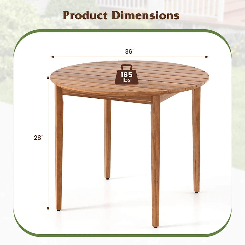 Table à manger d'extérieur ronde en bois d'acacia de 91 cm pour 4 personnes