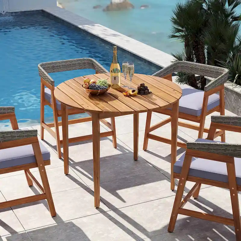 Table à manger d'extérieur ronde en bois d'acacia de 91 cm pour 4 personnes