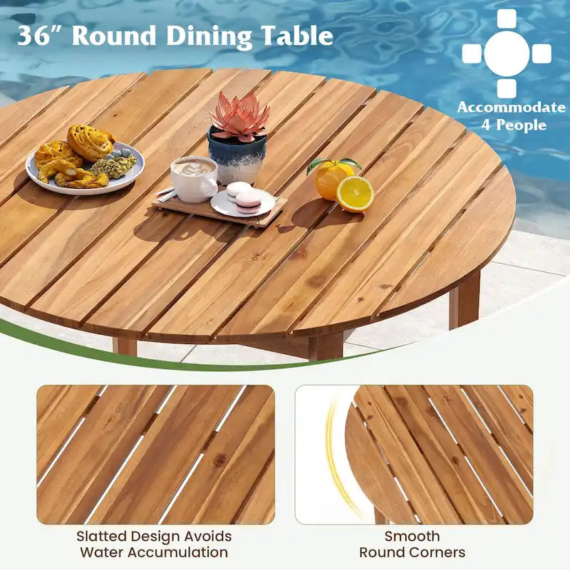 Table à manger d'extérieur ronde en bois d'acacia de 91 cm pour 4 personnes