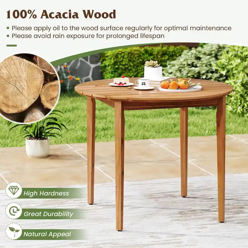 Table à manger d'extérieur ronde en bois d'acacia de 91 cm pour 4 personnes