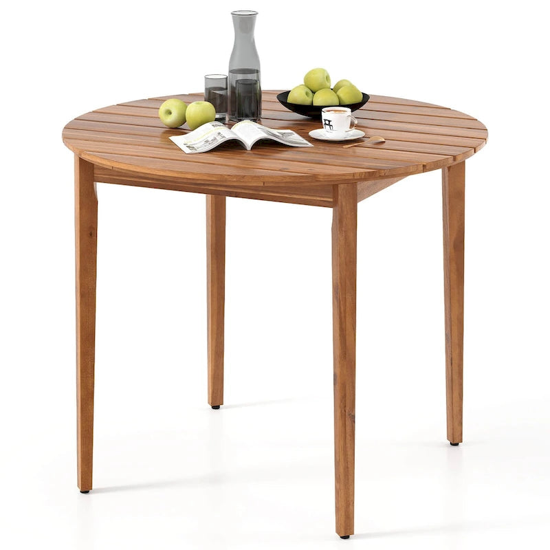 Table à manger d'extérieur ronde en bois d'acacia de 91 cm pour 4 personnes