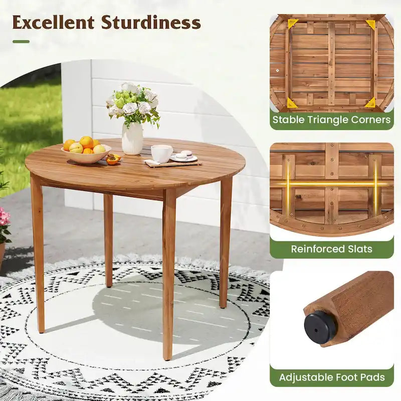 Table à manger d'extérieur ronde en bois d'acacia de 91 cm pour 4 personnes