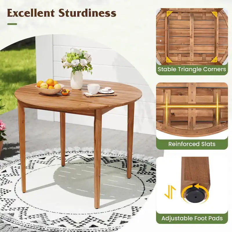 Table à manger d'extérieur ronde en bois d'acacia de 91 cm pour 4 personnes