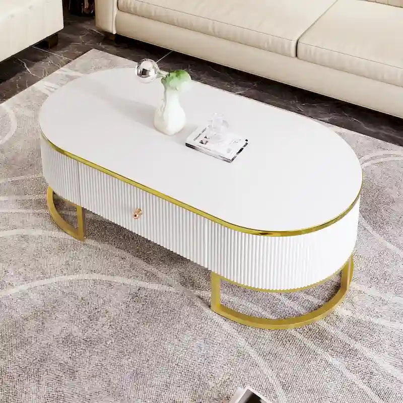 47.2 Table basse moderne avec décor en métal doré et tiroirs intégrés