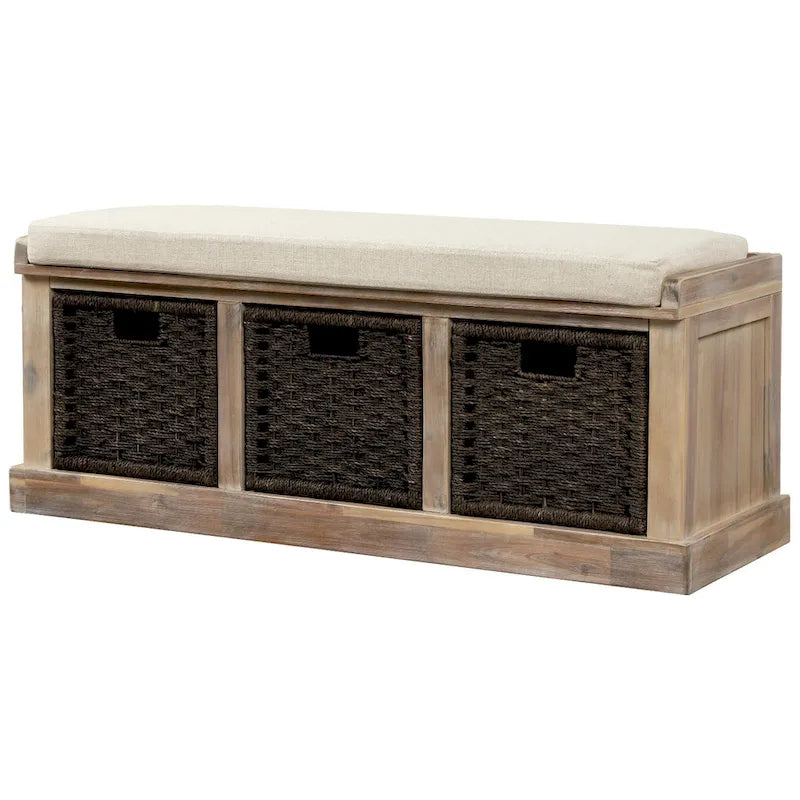 Banc de rangement d'entrée avec coussin et paniers