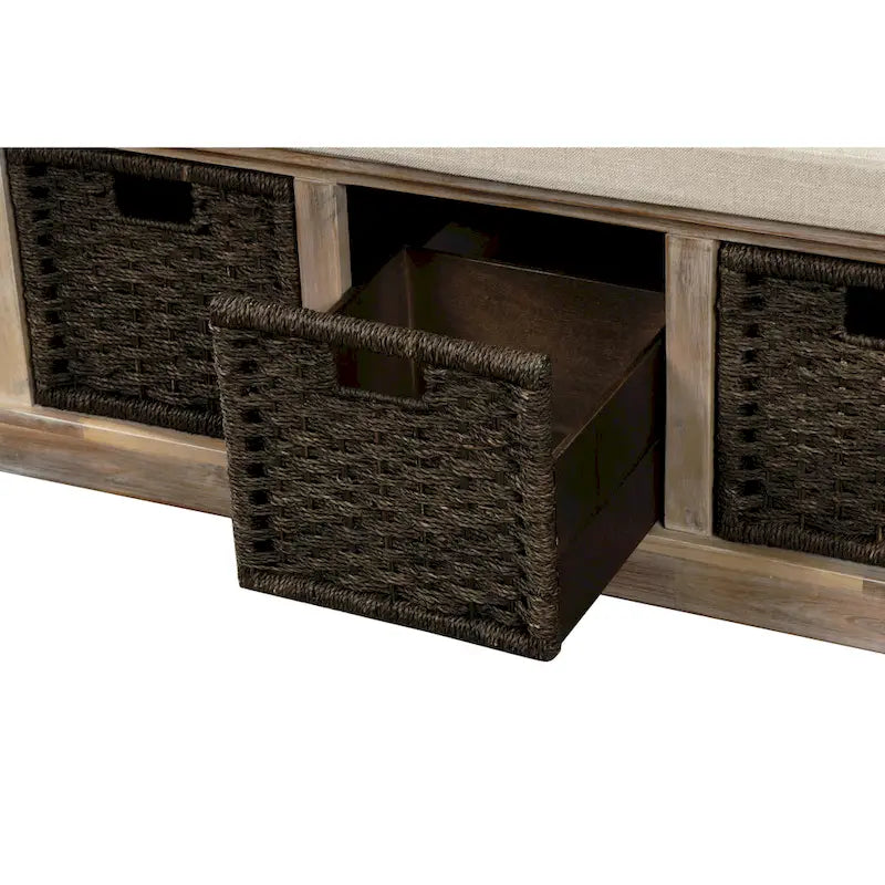 Banc de rangement d'entrée avec coussin et paniers