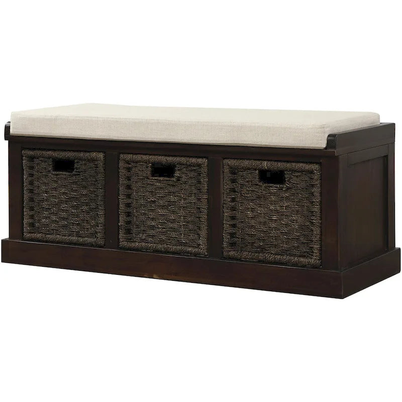 Banc de rangement d'entrée avec coussin et paniers