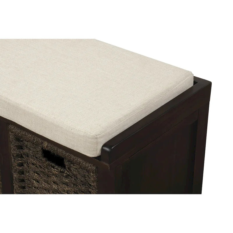 Banc de rangement d'entrée avec coussin et paniers