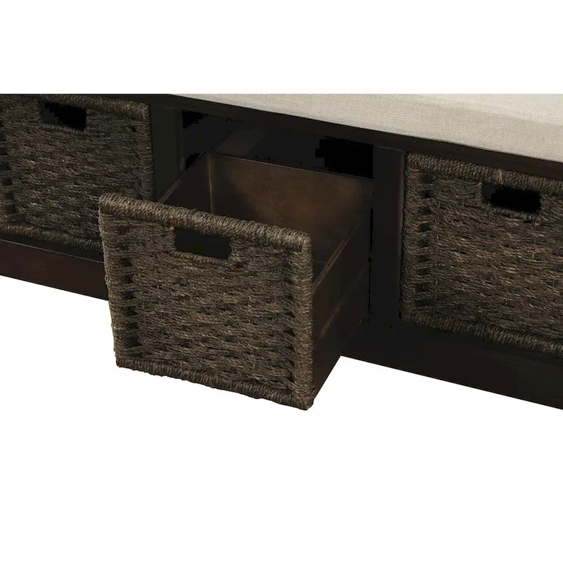 Banc de rangement d'entrée avec coussin et paniers