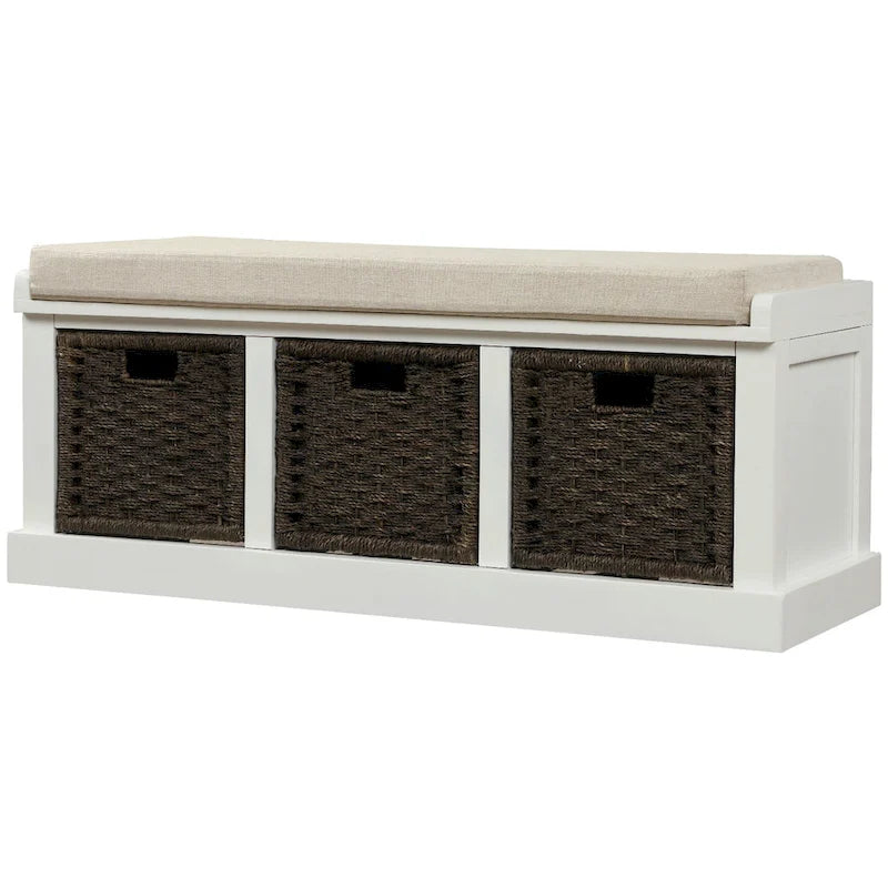 Banc de rangement d'entrée avec coussin et paniers