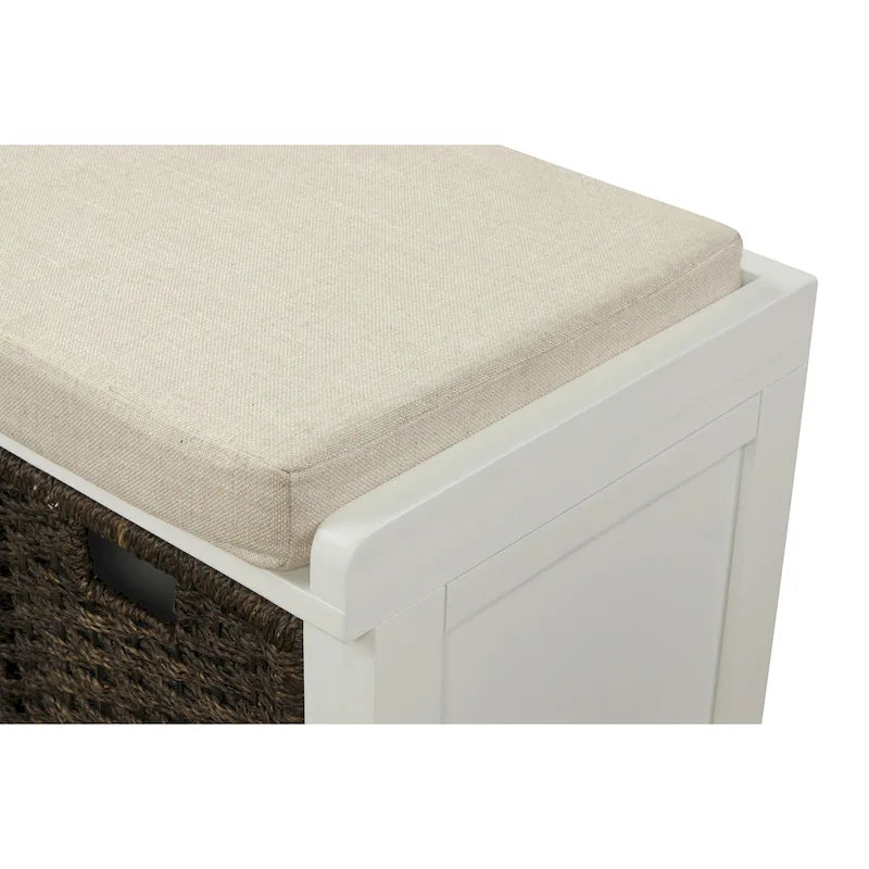 Banc de rangement d'entrée avec coussin et paniers