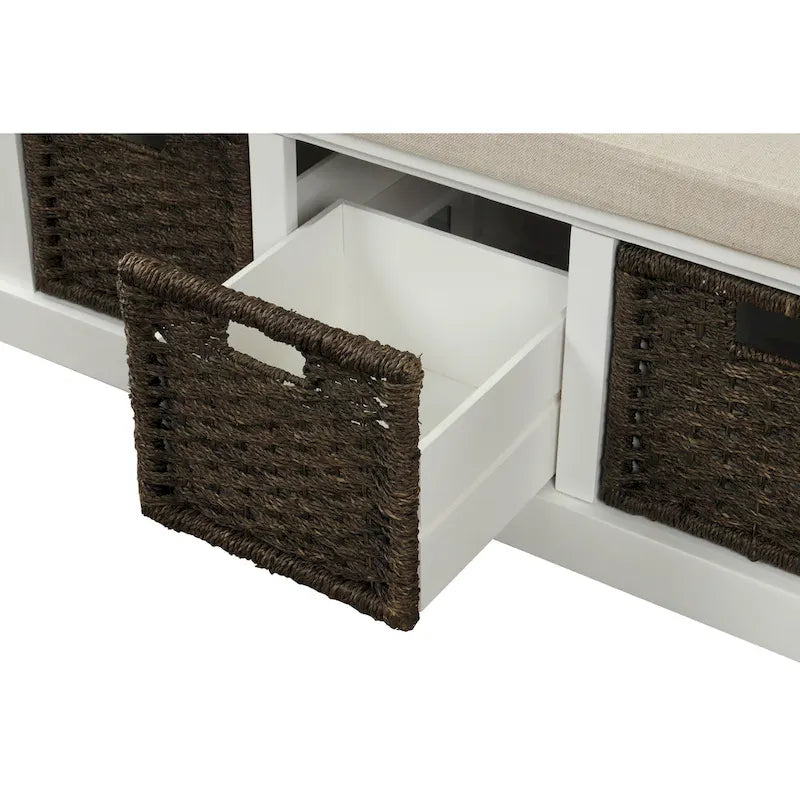 Banc de rangement d'entrée avec coussin et paniers