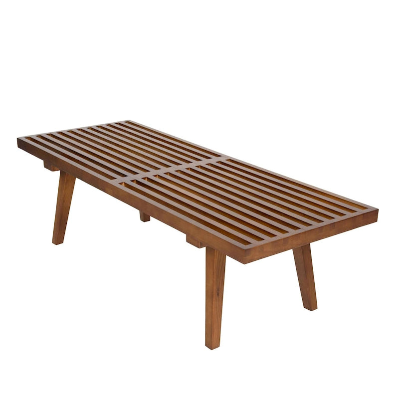 Banc d'entrée rectangulaire de 48 pouces en bois naturel au design moderne à lattes pour salon, maison et bureau