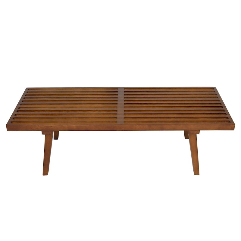 Banc d'entrée rectangulaire de 48 pouces en bois naturel au design moderne à lattes pour salon, maison et bureau
