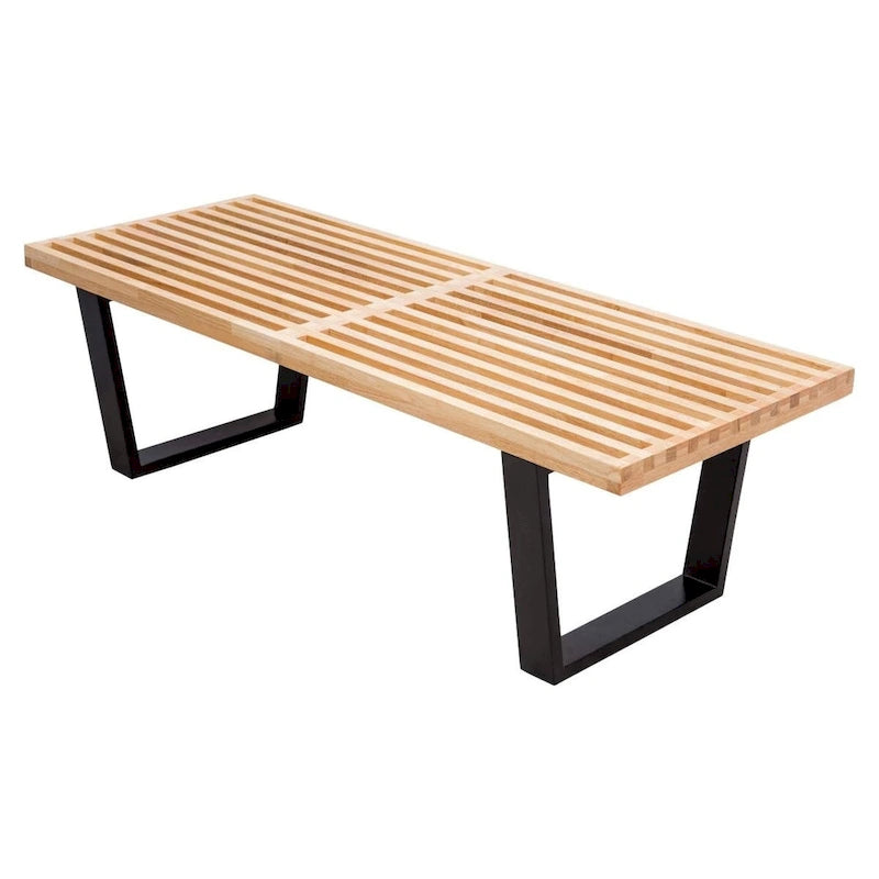 Banc d'entrée rectangulaire de 48 pouces en bois naturel au design moderne à lattes pour salon, maison et bureau