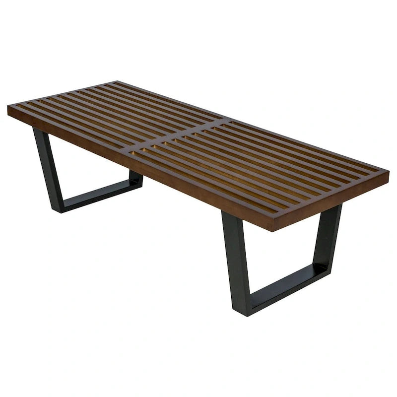 Banc d'entrée rectangulaire de 48 pouces en bois naturel au design moderne à lattes pour salon, maison et bureau