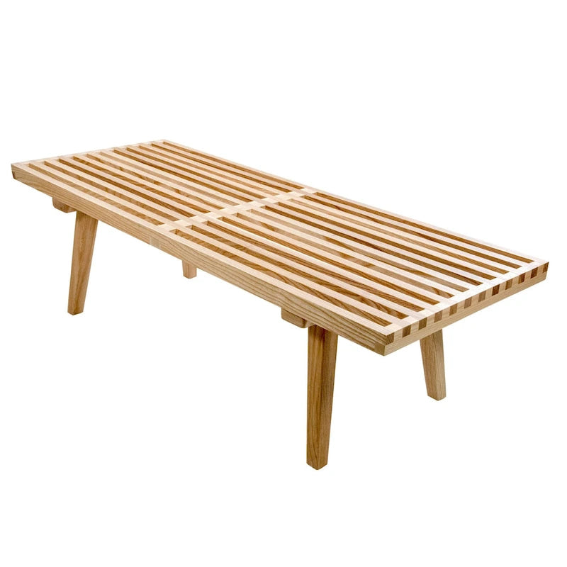 Banc d'entrée rectangulaire de 48 pouces en bois naturel au design moderne à lattes pour salon, maison et bureau