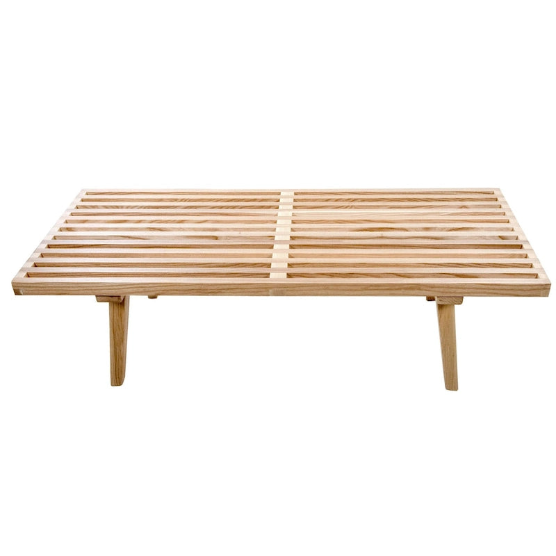 Banc d'entrée rectangulaire de 48 pouces en bois naturel au design moderne à lattes pour salon, maison et bureau