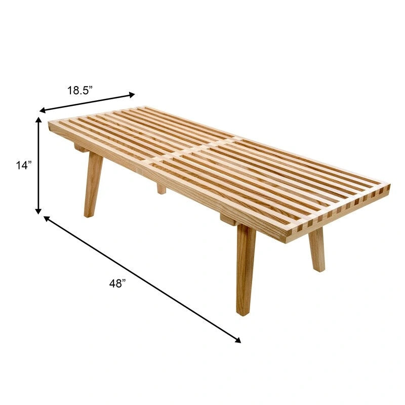 Banc d'entrée rectangulaire de 48 pouces en bois naturel au design moderne à lattes pour salon, maison et bureau