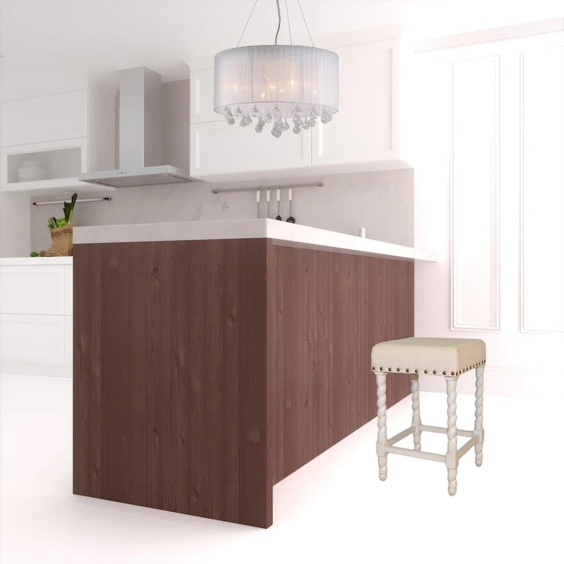 24 Chaise de bar sans dossier crème et blanche hauteur comptoir avec repose-pieds - 16,375