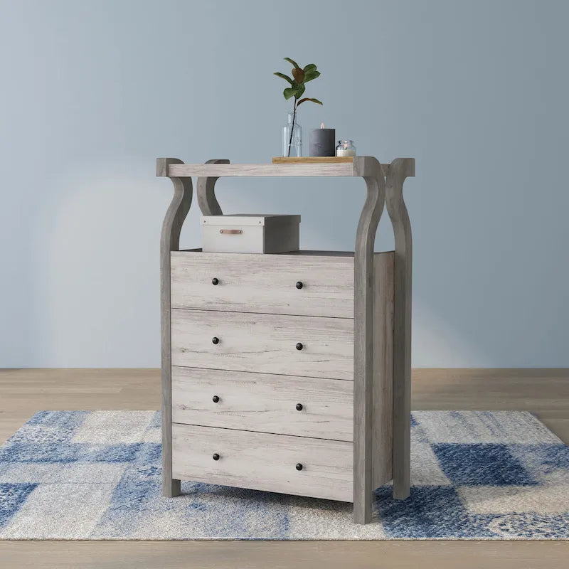 Commode verticale transitionnelle blanche de 80 cm de large à 4 tiroirs style côtier
