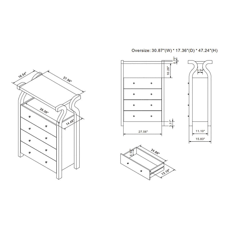Commode verticale transitionnelle blanche de 80 cm de large à 4 tiroirs style côtier