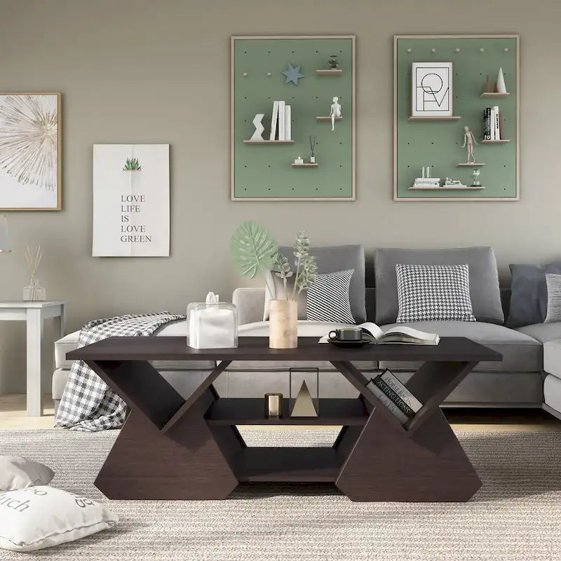 Table basse à café moderne Espresso 4 étagères de 47 pouces