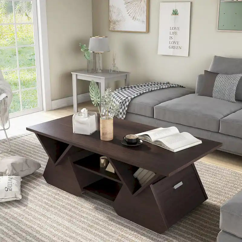 Table basse à café moderne Espresso 4 étagères de 47 pouces
