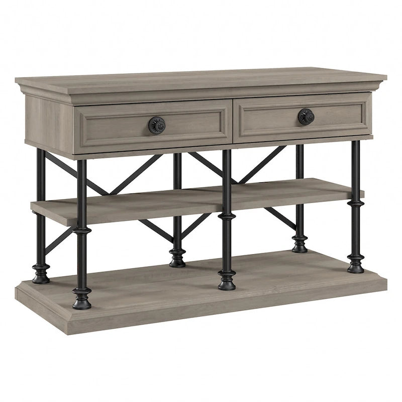 Console design avec tiroirs et étagères