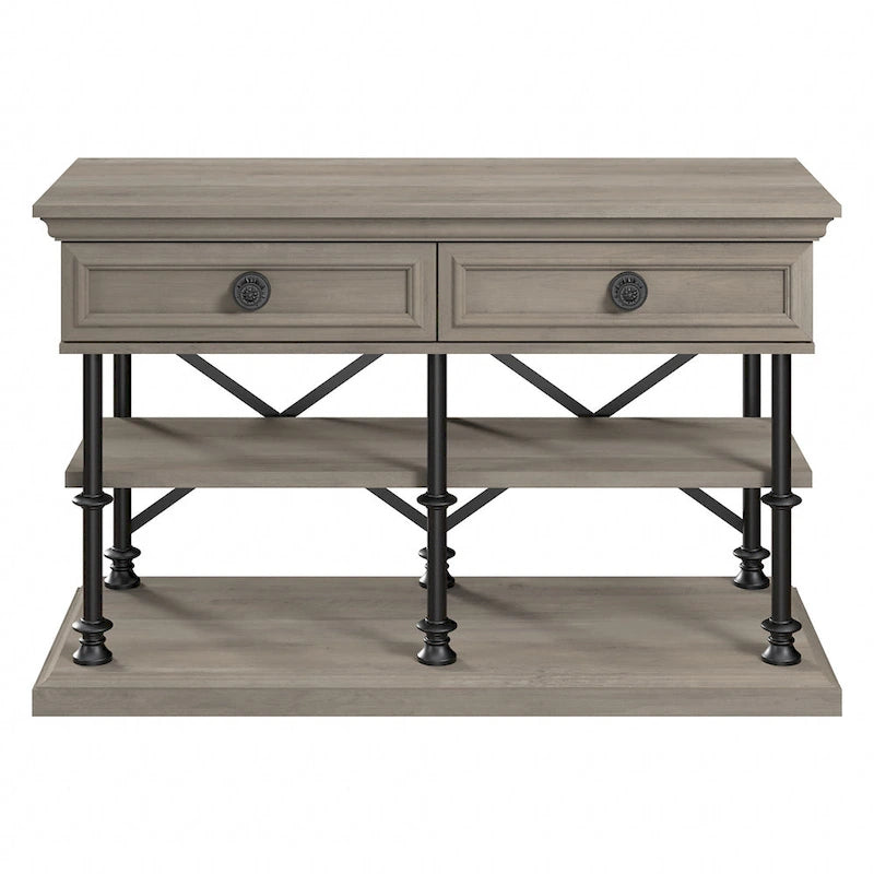 Console design avec tiroirs et étagères