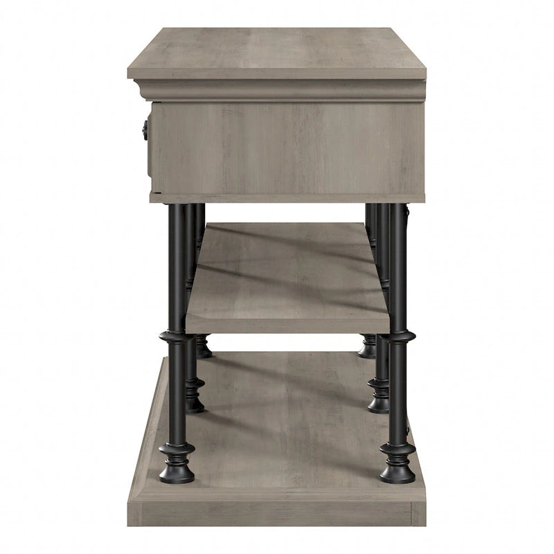 Console design avec tiroirs et étagères
