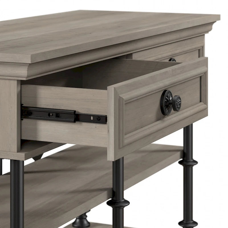 Console design avec tiroirs et étagères