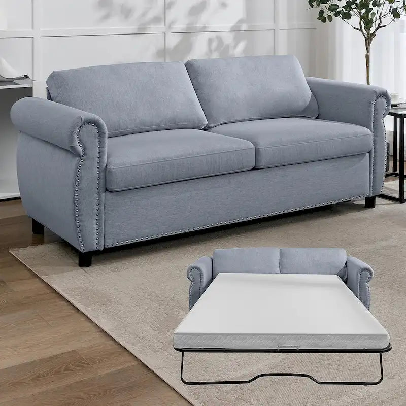 Canapé-lit convertible 2-en-1 avec matelas, causeuse rembourrée avec clous de tapissier