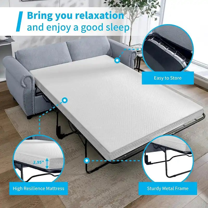 Canapé-lit convertible 2-en-1 avec matelas, causeuse rembourrée avec clous de tapissier