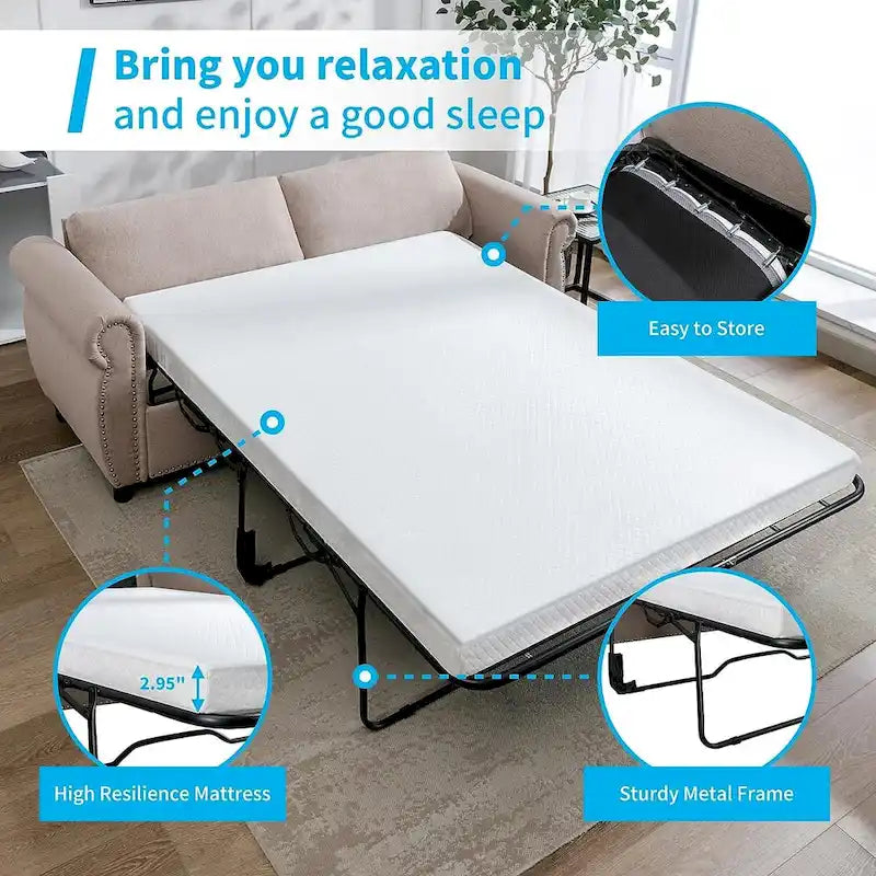 Canapé-lit convertible 2-en-1 avec matelas, causeuse rembourrée avec clous de tapissier