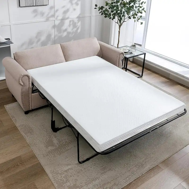 Canapé-lit convertible 2-en-1 avec matelas, causeuse rembourrée avec clous de tapissier