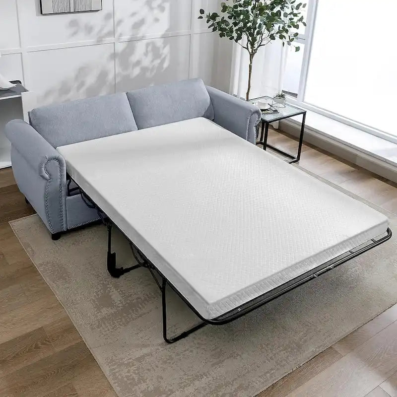 Canapé-lit convertible 2-en-1 avec matelas, causeuse rembourrée avec clous de tapissier