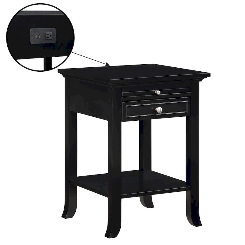 Table de chevet à 1 tiroir avec station de charge et étagère coulissante