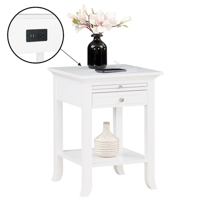 Table de chevet à 1 tiroir avec station de charge et étagère coulissante