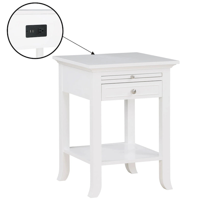 Table de chevet à 1 tiroir avec station de charge et étagère coulissante