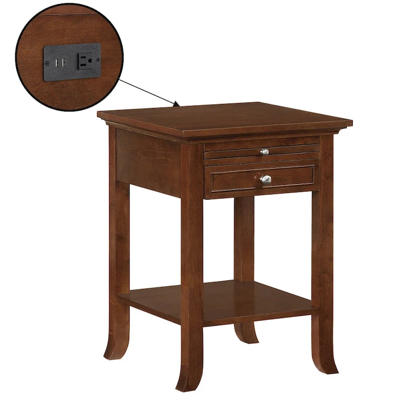 Table de chevet à 1 tiroir avec station de charge et étagère coulissante