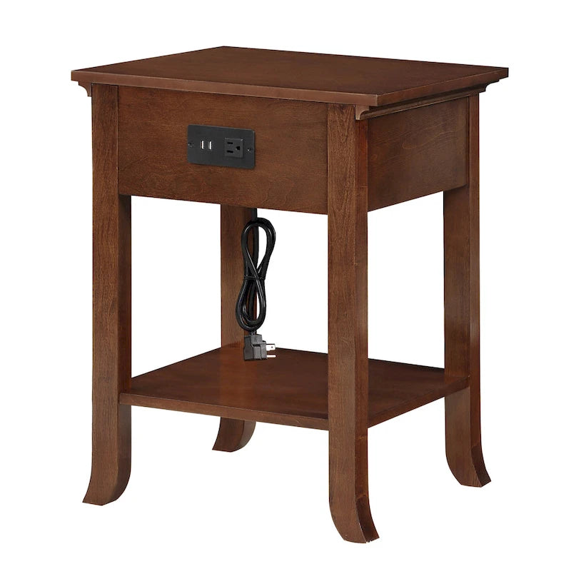 Table de chevet à 1 tiroir avec station de charge et étagère coulissante