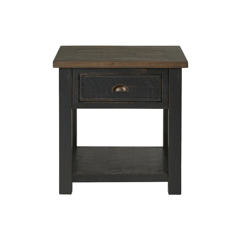 Table d'appoint en bois massif avec tiroir et étagère