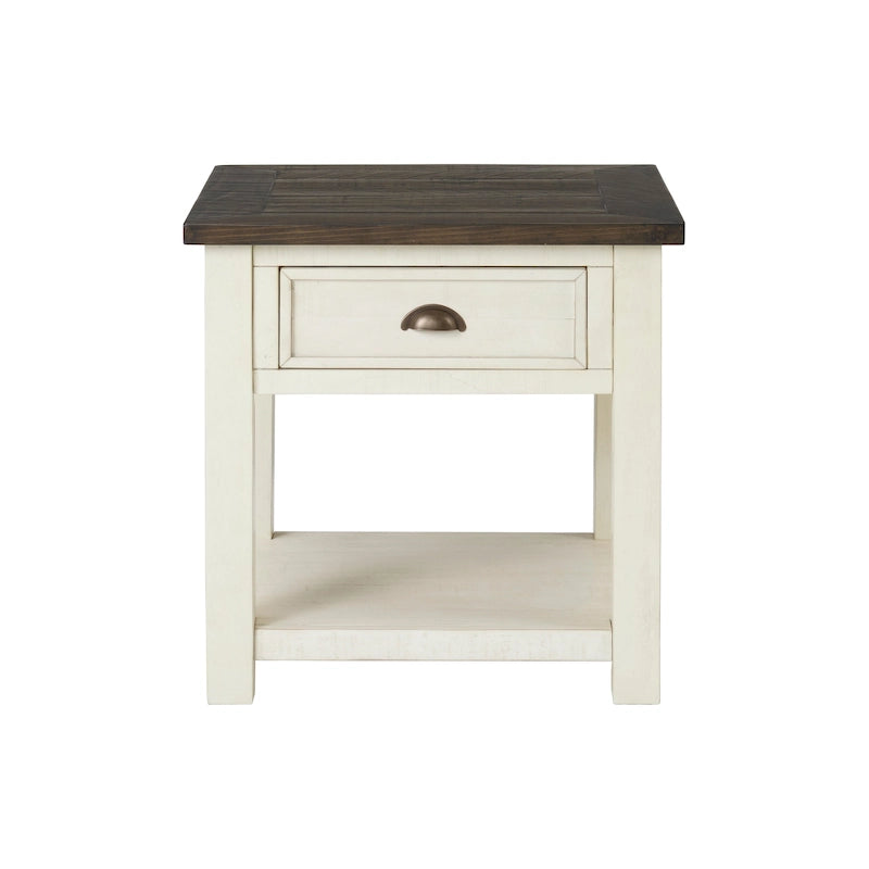 Table d'appoint en bois massif avec tiroir et étagère