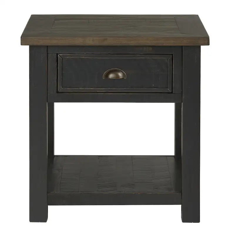 Table d'appoint en bois massif avec tiroir et étagère