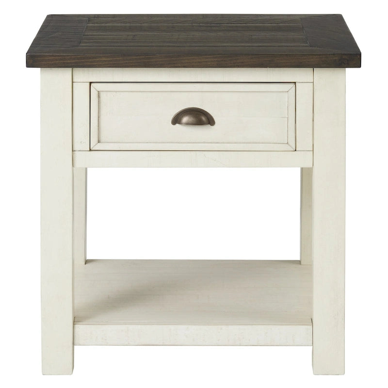 Table d'appoint en bois massif avec tiroir et étagère