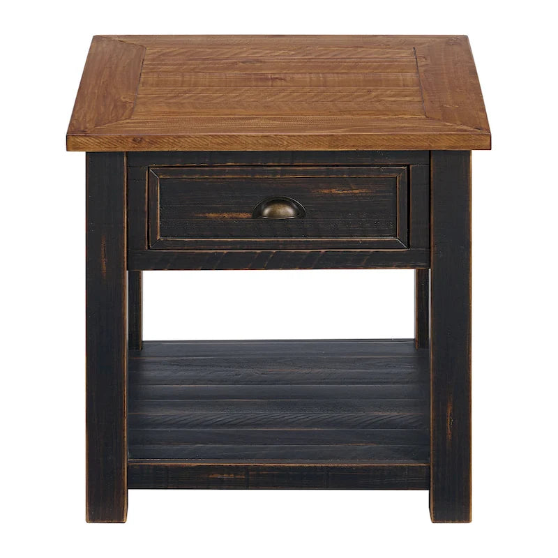 Table d'appoint en bois massif avec tiroir et étagère