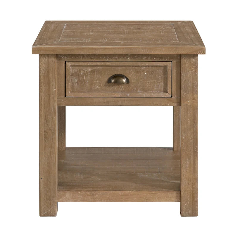 Table d'appoint en bois massif avec tiroir et étagère