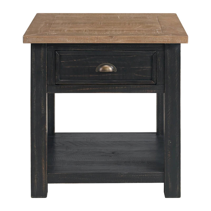 Table d'appoint en bois massif avec tiroir et étagère